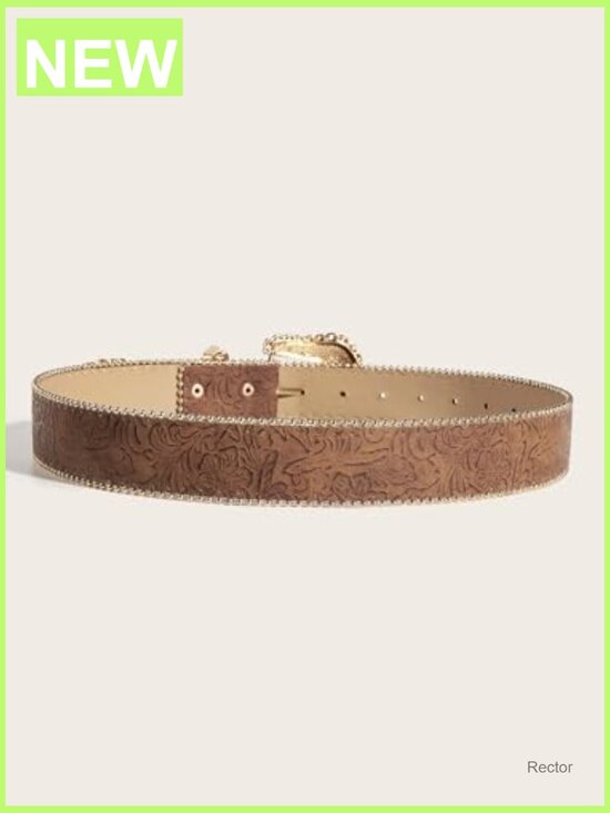 Gold Buckle Western Cowgirl Belt with Floral Pattern main image 6